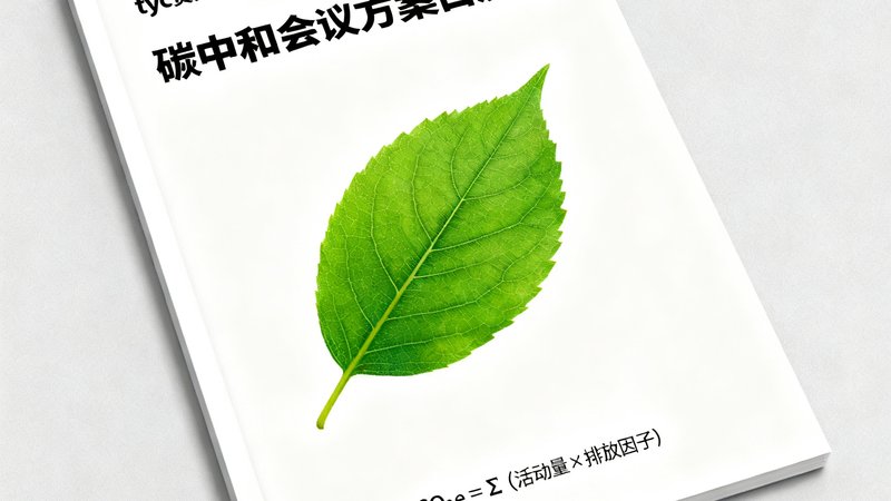 tyc贵宾会发布的碳中和会议方案白皮书封面，白色背景上印有绿色叶子图案和碳足迹计算公式，设计简洁而富有环保理念。